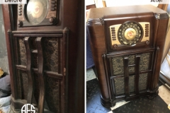 1936 antique radio restoration refinishing glass wood components clean polish color match stain lacquer