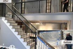 Banisters Spindles Stair cases wood work furniture restoration color change stain finish clear coat refinishing