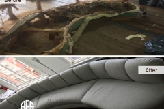 Shaped sectional sofa chair set antique z-spings, coil springs straps webbing padding cushions complete restoration re-upholstery