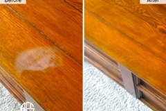 furniture dresser table top heat water liquid white milky mark damage repair restoration finishing