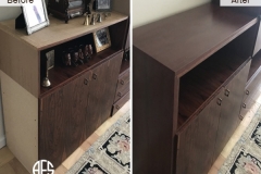 furniture re-veneering laminate change finishing areas sides top stain finish work on cabinet table stand